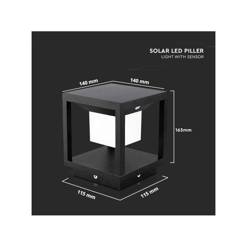 LED Aurinkokennovalo sensorilla LED/2W/5,5V 3000K IP65 musta