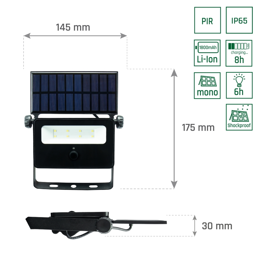 LED Aurinkokennovalo sensorilla NOCTIS LED/2W/1800 mAh 3,7V 6000K IP65