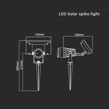 LED-aurinkokennovalo SPIKE LED/2W/5,5V IP65 6400K