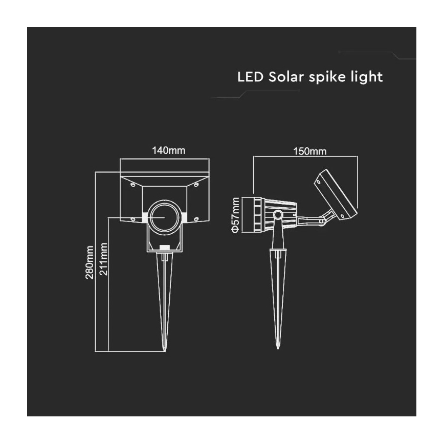 LED-aurinkokennovalo SPIKE LED/2W/5,5V IP65 6400K