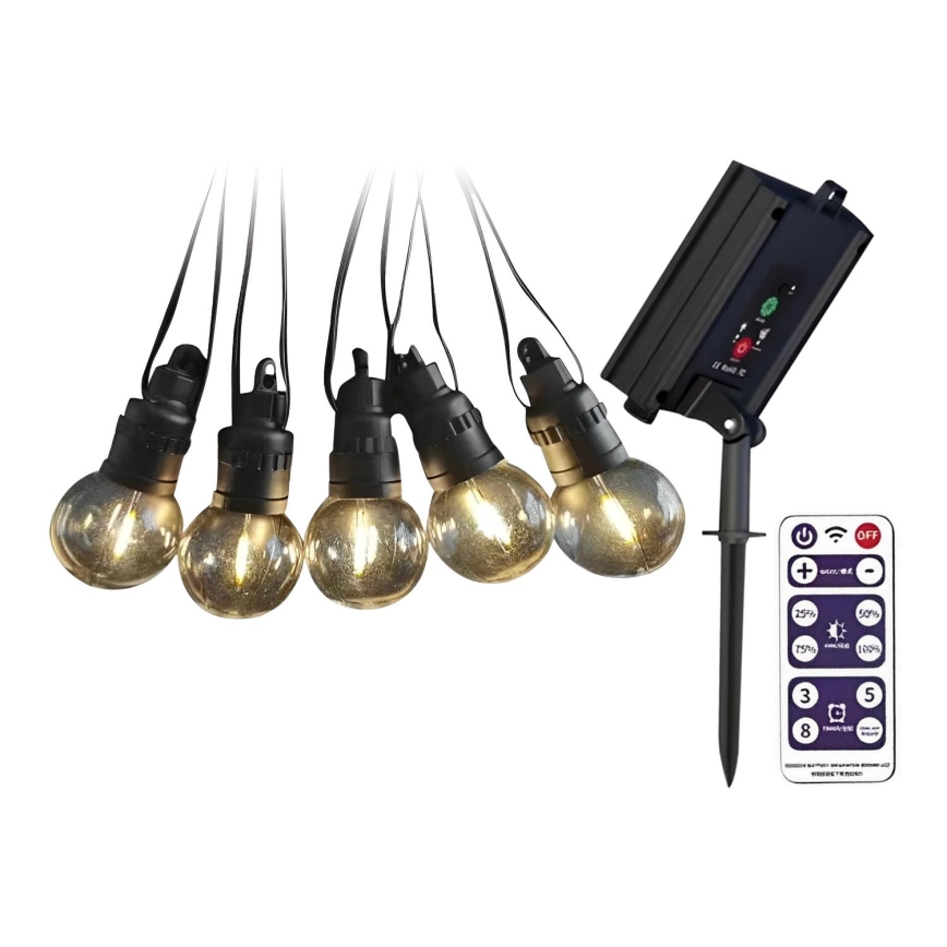 LED-aurinkoketju 10xLED/0,5/4,5V 12 m 3000K IP44 1200 mAh + kauko-ohjaus