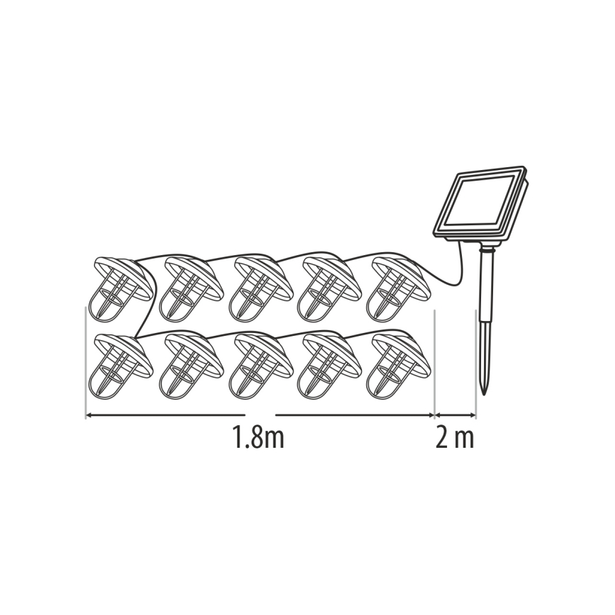 LED-aurinkoketju 10xLED, 1,2 V, 300 mAh, 3,8 m, IP44, kuparinvärinen