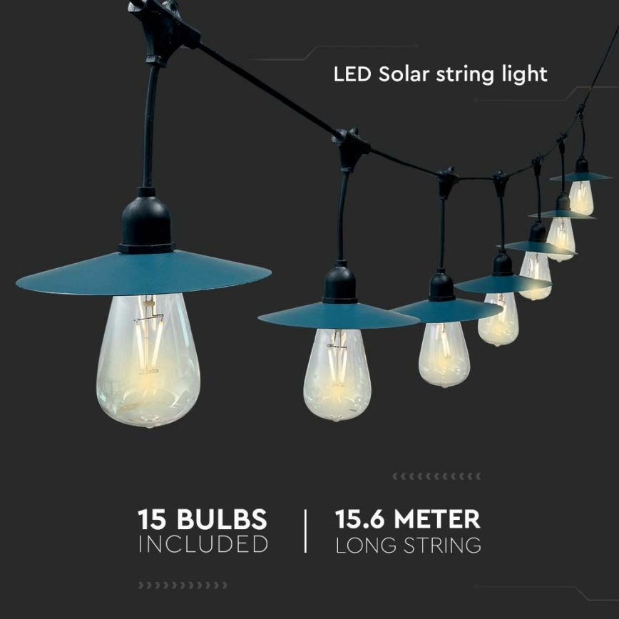 LED-aurinkoketju 15xLED/0,2W/3,7V 15 m 3000K IP44