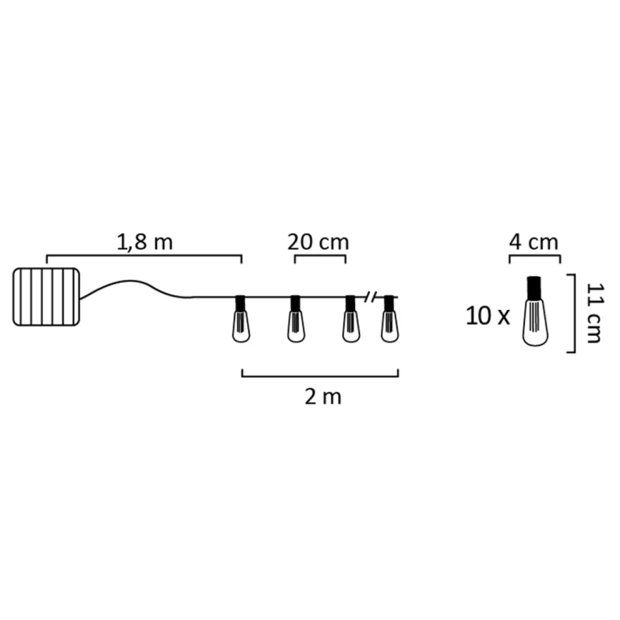LED-aurinkoketju EDISON 10xLED/1,2V 3,8 m IP44