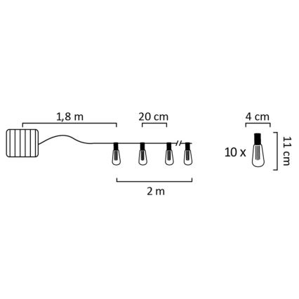 LED-aurinkoketju EDISON 10xLED/1,2V 300 mAh 3,8 m IP44