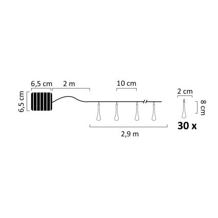 LED-aurinkoketju ICE 30xLED/1,2V IP44