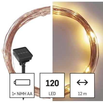 LED-aurinkoketju LED/2,4W/1,2V 1xAA 15 m IP44 3000K 600 mAh