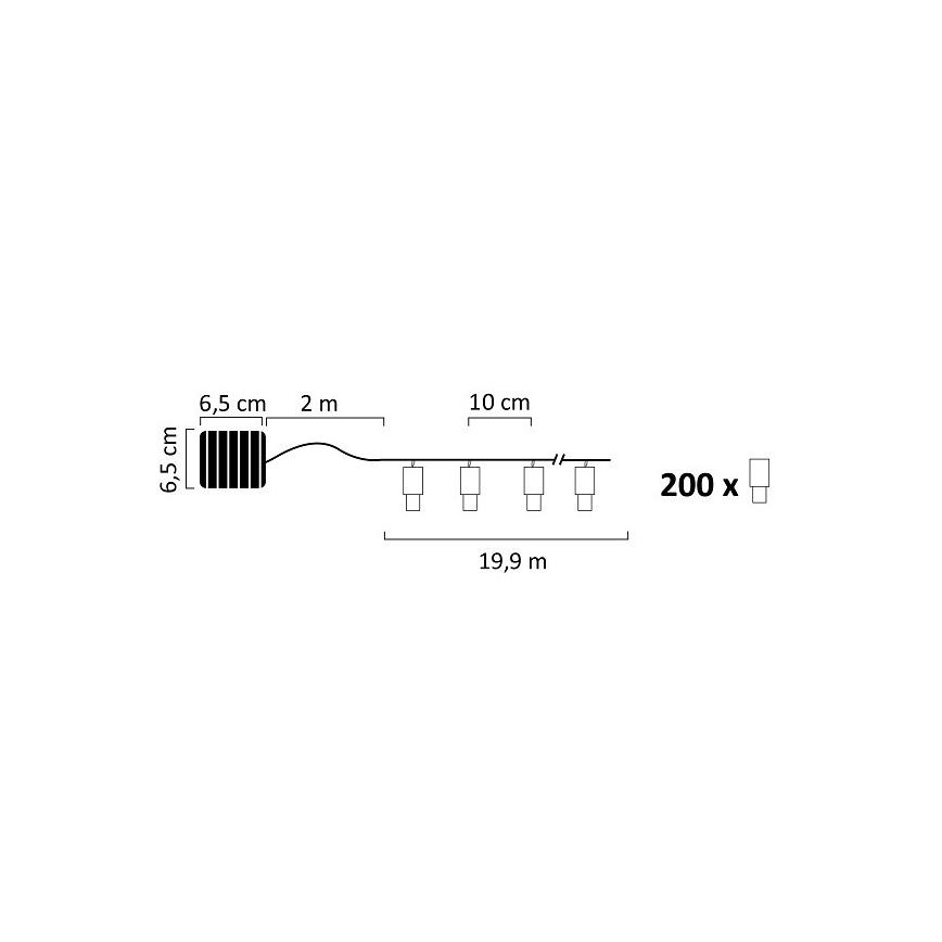 LED-aurinkoketju SHINE 200xLED/1,2V 21,9 m IP44