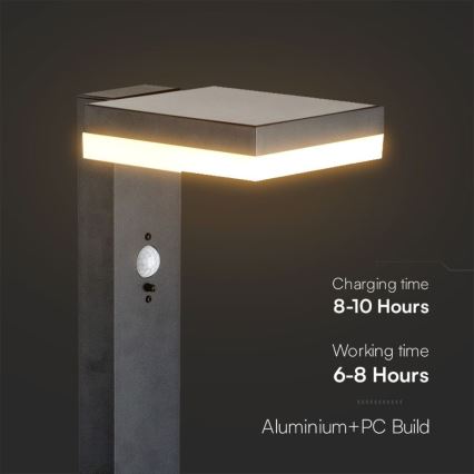 LED-aurinkolamppu anturilla LED/2W/3,7V IP54 3000K kulmikas musta