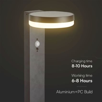 LED-aurinkolamppu anturilla LED/2W/3,7V IP54 3000K pyöreä musta