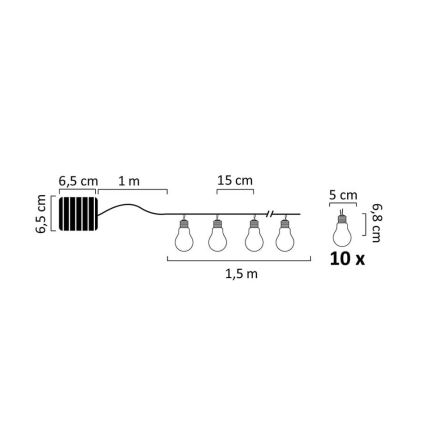 LED-aurinkopaneeli ketju PARTY 10xLED / 1,2V IP44
