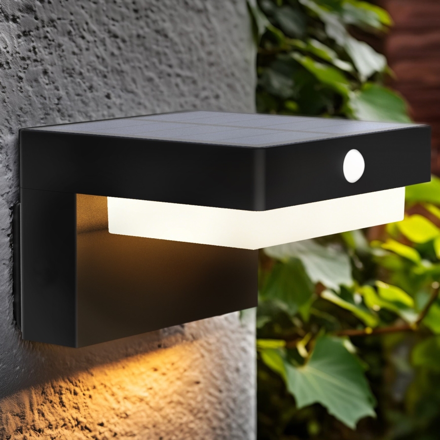 LED Aurinkopaneelivalaisin liike- ja hämärätunnistimella PALERMO LED/5W/2000 mAh IP54 musta