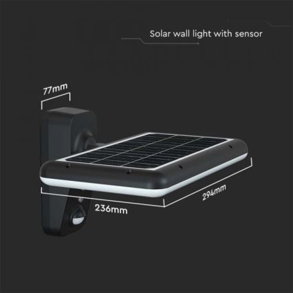 LED aurinkokäyttöinen seinävalaisin sensorilla LED/15W/3,2V 4000K/6000K IP65 6000 mAh musta