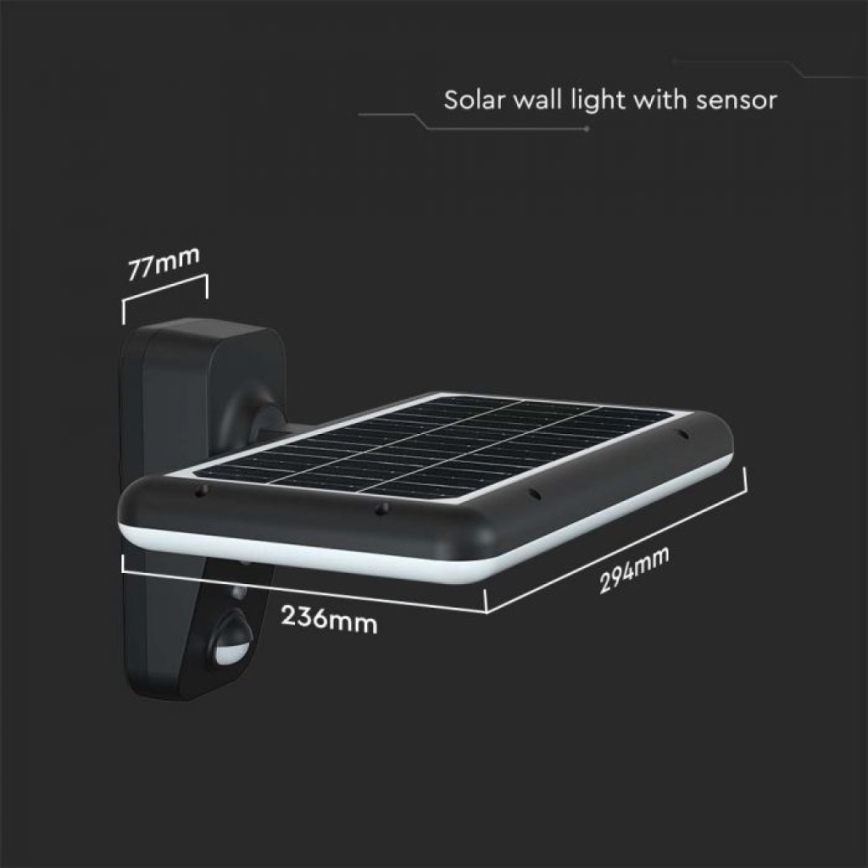 LED aurinkokäyttöinen seinävalaisin sensorilla LED/15W/3,2V 4000K/6000K IP65 6000 mAh musta