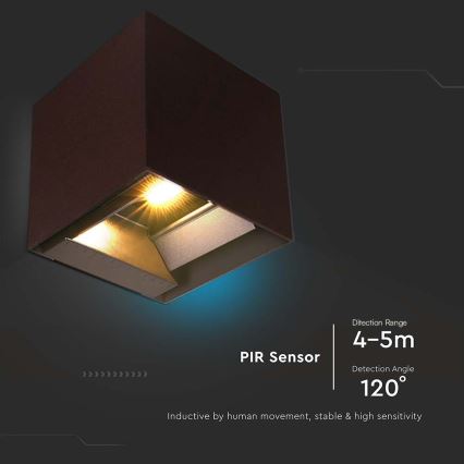 LED aurinkokennoseinävalaisin sensorilla LED/9W/3,7V 3000/4000/5000K 2600 mAh IP65 ruskea