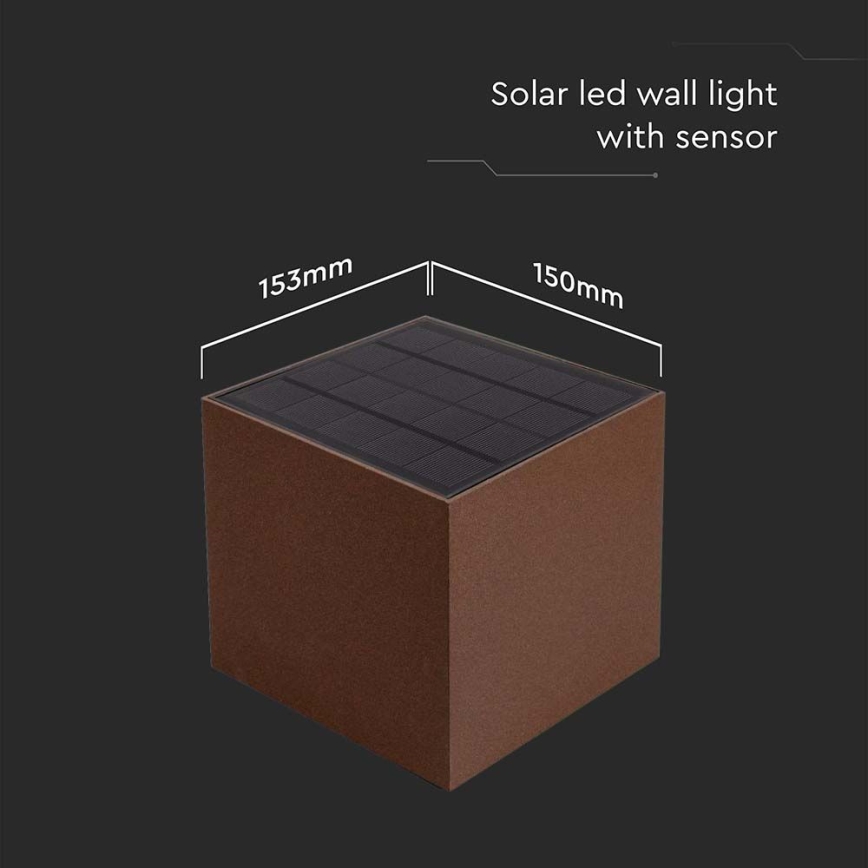 LED aurinkokennoseinävalaisin sensorilla LED/9W/3,7V 3000/4000/5000K 2600 mAh IP65 ruskea