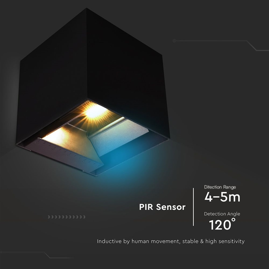 LED aurinkokäyttöinen seinävalaisin sensorilla LED/9W/3,7V 3000/4000/5000K 2600 mAh IP65 musta