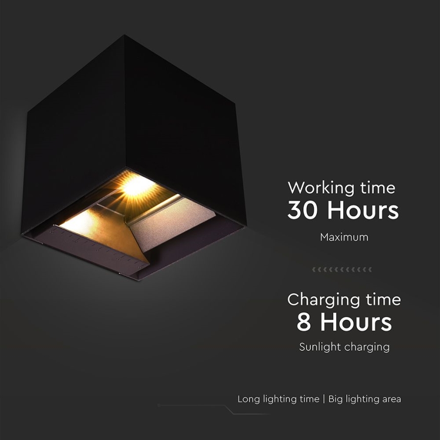 LED aurinkokäyttöinen seinävalaisin sensorilla LED/9W/3,7V 3000/4000/5000K 2600 mAh IP65 musta