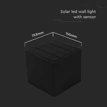 LED aurinkokäyttöinen seinävalaisin sensorilla LED/9W/3,7V 3000/4000/5000K 2600 mAh IP65 musta