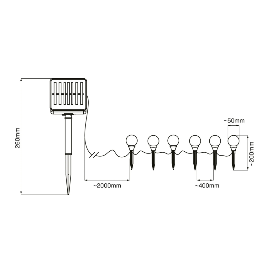 LED-aurinkovalaistus KULKI 6xLED/1,2V 600 mAh 4,3 m IP44 musta/valkoinen