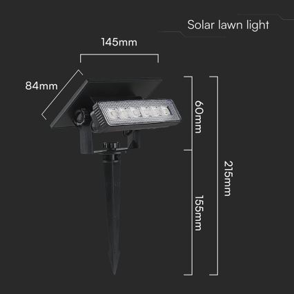 LED-aurinkovalaistus LED/0,9W/3,7V 3000K IP65 musta