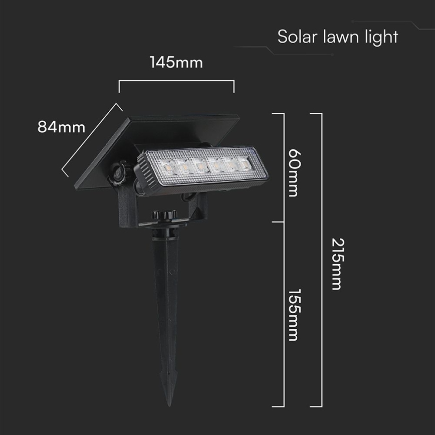 LED-aurinkovalaistus LED/0,9W/3,7V 3000K IP65 musta