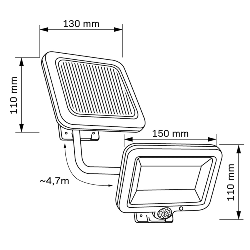 LED-aurinkovalonheitin anturilla DUO LED/1W/3,7V 1200 mAh IP44