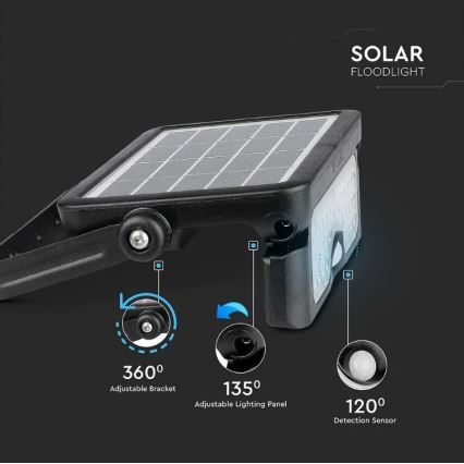LED-aurinkovalonheitin anturilla LED/5W/3,7V IP65 4000K 3000 mAh