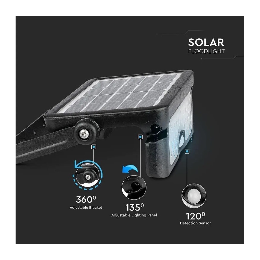 LED-aurinkovalonheitin anturilla LED/5W/3,7V IP65 4000K 3000 mAh