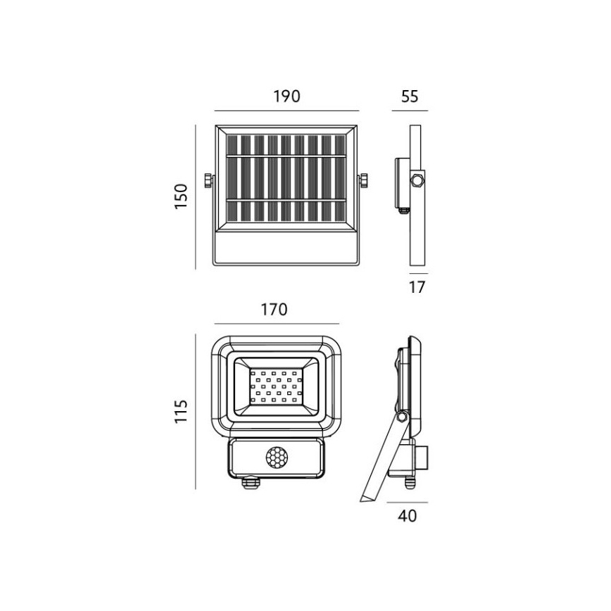 LED-aurinkovalonheitin anturilla ulkokäyttöön LED/10W/3,7V 6500K IP65