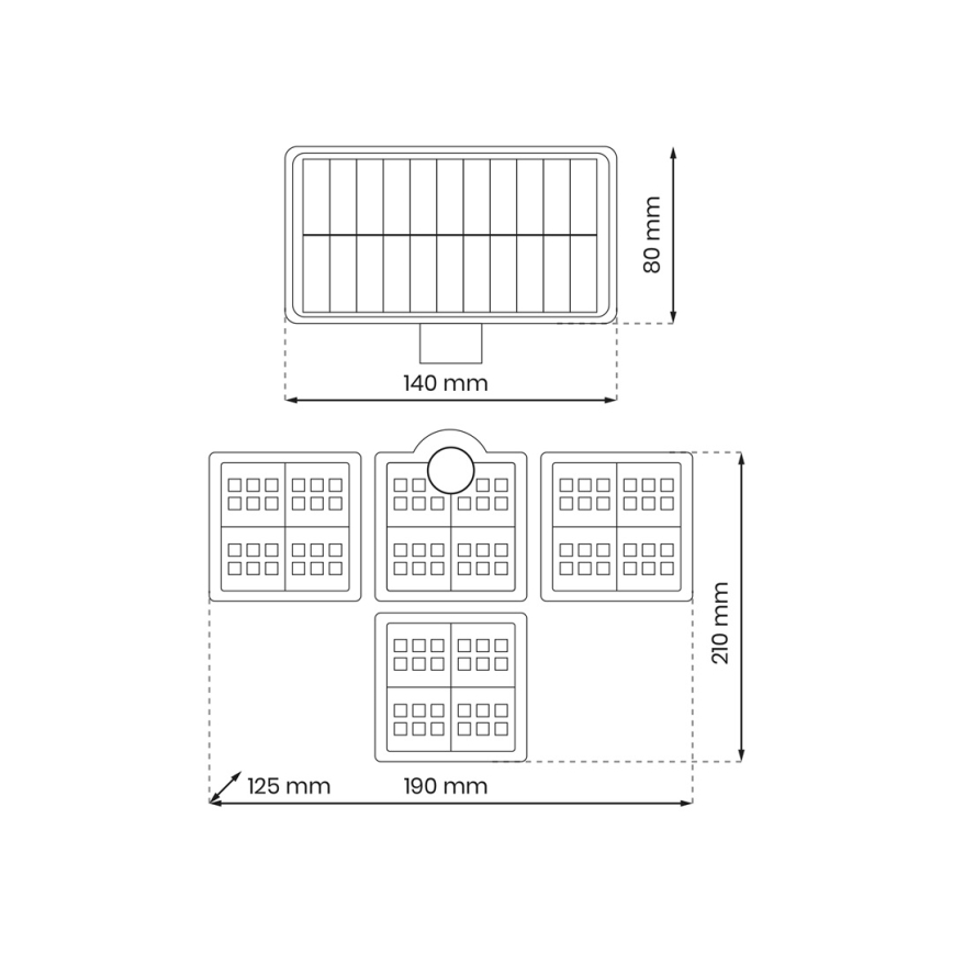 LED Aurinkovalonheitin liike- ja hämärätunnistimella LED/30W/3,7V 2400 mAh IP47 + kauko-ohjaus