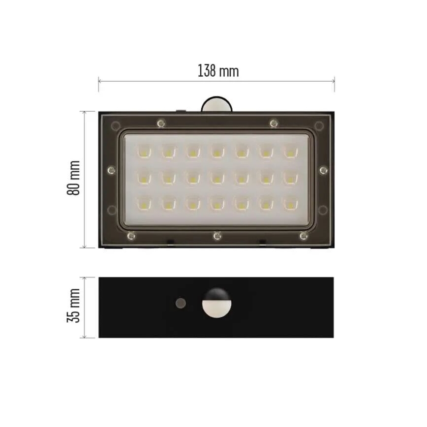 LED Aurinkovalonheitin liiketunnistimella LED/3,7V 1200mAh 4000K IP65 musta