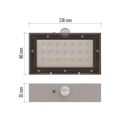 LED Aurinkovalonheitin liiketunnistimella LED/3,7V 1200mAh 4000K IP65 valkoinen