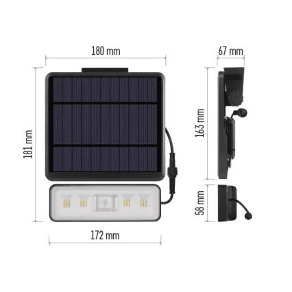 LED Aurinkovalonheitin liiketunnistimella LED/3,7V 2500mAh 4000K IP54