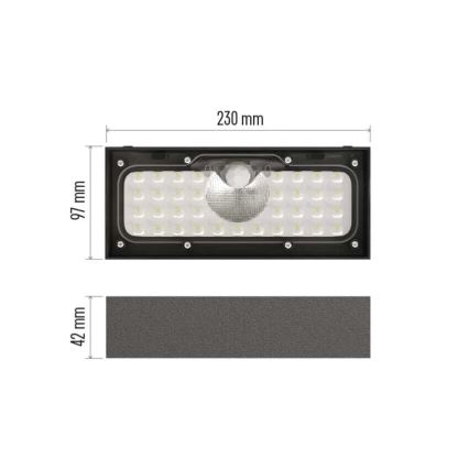 LED Aurinkovalonheitin liiketunnistimella LED/3,7V 3000mAh 4000K IP65 musta