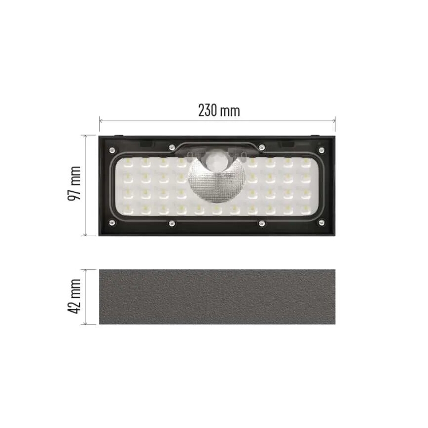 LED Aurinkovalonheitin liiketunnistimella LED/3,7V 3000mAh 4000K IP65 musta