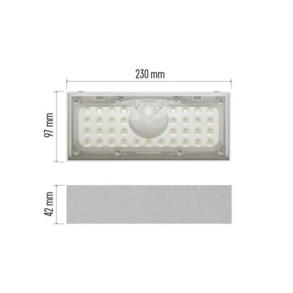 LED Aurinkovalonheitin liiketunnistimella LED/3,7V 3000mAh 4000K IP65 valkoinen