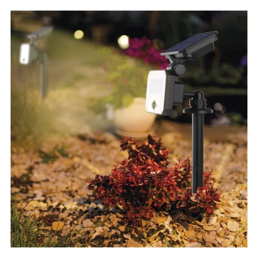 LED Aurinkovalonheitin liiketunnistimella SPILO LED/3,7V 3600mAh 3000K IP54 + kauko-ohjaus