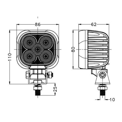 LED Auton kohdevalo BLACK LED/50W/10-30V IP69 5700K kulmikas