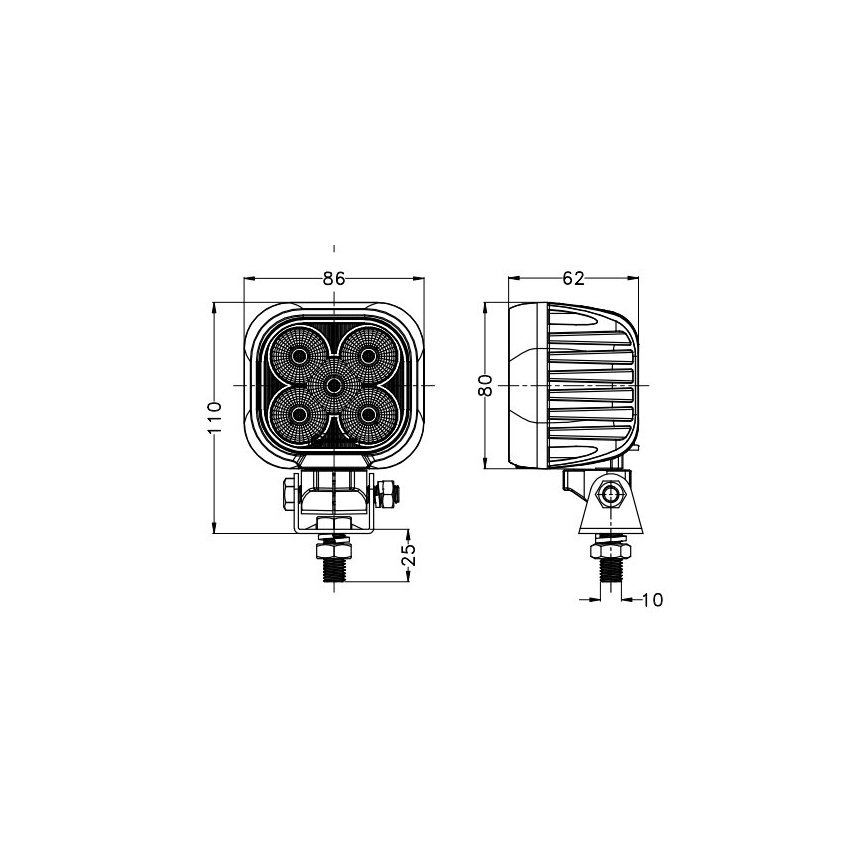 LED Auton kohdevalo BLACK LED/50W/10-30V IP69 5700K kulmikas