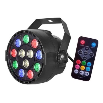 LED Disco valonheitin LED/12W/230V monivärinen + kaukosäädin