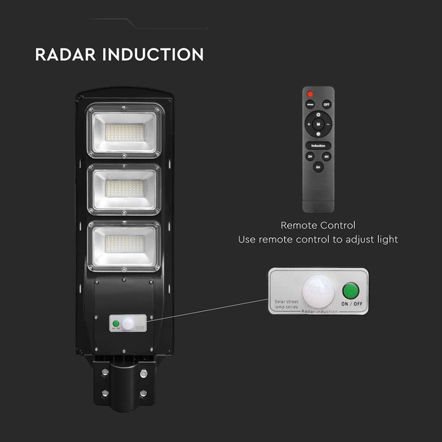 LED Himmennettävä aurinkokatuvalaisin liike- ja hämärätunnistimella LED/12W/3,2V 6000K IP65 10000 mAh musta + kauko-ohjaus
