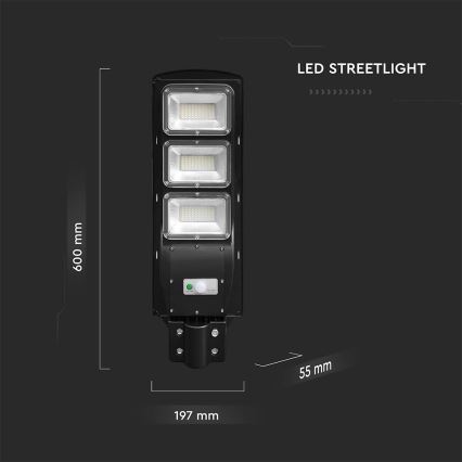 LED Himmennettävä aurinkokatuvalaisin liike- ja hämärätunnistimella LED/12W/3,2V 6000K IP65 10000 mAh musta + kauko-ohjaus