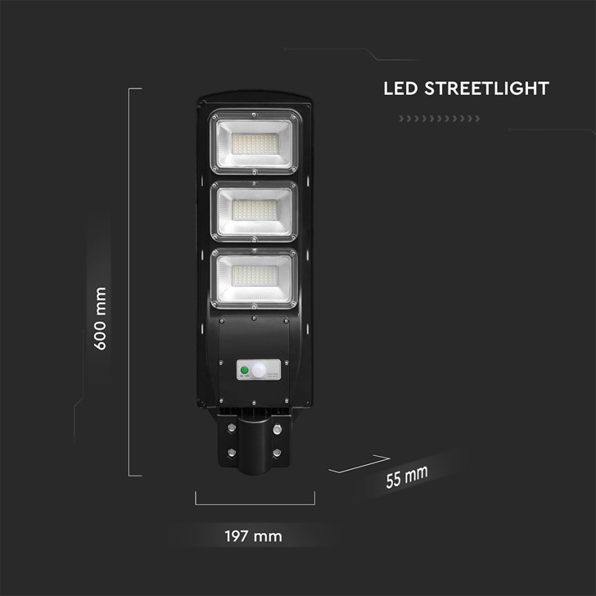 LED Himmennettävä aurinkokatuvalaisin liike- ja hämärätunnistimella LED/12W/3,2V 6000K IP65 10000 mAh musta + kauko-ohjaus