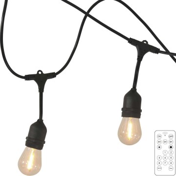 LED Himmennettävä aurinko ulko ketju PARTY 10xE27/3,7V 10 m IP44 + kauko-ohjaus