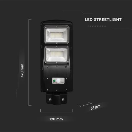 LED himmennettävä aurinkokäyttöinen katuvalaisin liiketunnistimella ja hämäräkytkimellä LED/8W/3,2V 6000K IP65 9000 mAh musta + kaukosäädin