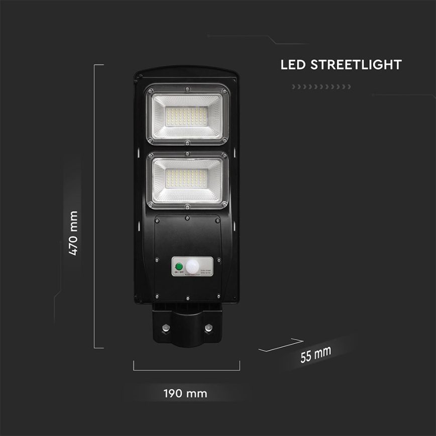 LED himmennettävä aurinkokäyttöinen katuvalaisin liiketunnistimella ja hämäräkytkimellä LED/8W/3,2V 6000K IP65 9000 mAh musta + kaukosäädin