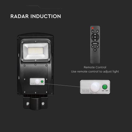 LED himmennettävä aurinkokäyttöinen katuvalaisin liiketunnistimella ja hämäräkytkimellä LED/6W/3,2V 6000K IP65 5000 mAh musta + kaukosäädin