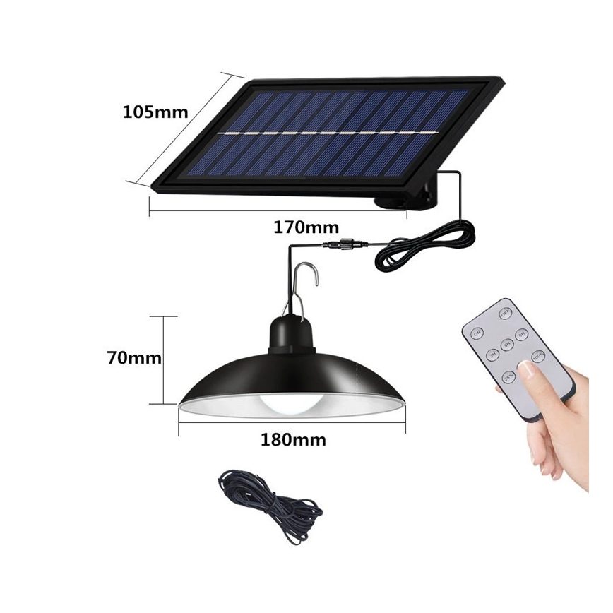 LED Himmennettävä aurinkokenoo kattokruunu johdossa LED/1,8W/3,7V IP44 6500K 800 mAh + kauko-ohjaus