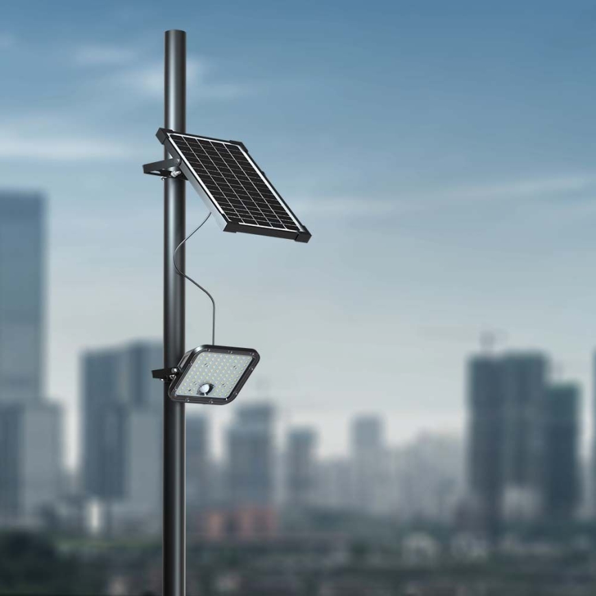LED Himmennettävä aurinkokenno valonheitin anturilla LED/10W/3,7V 4000/6000K IP65 + kauko-ohjaus